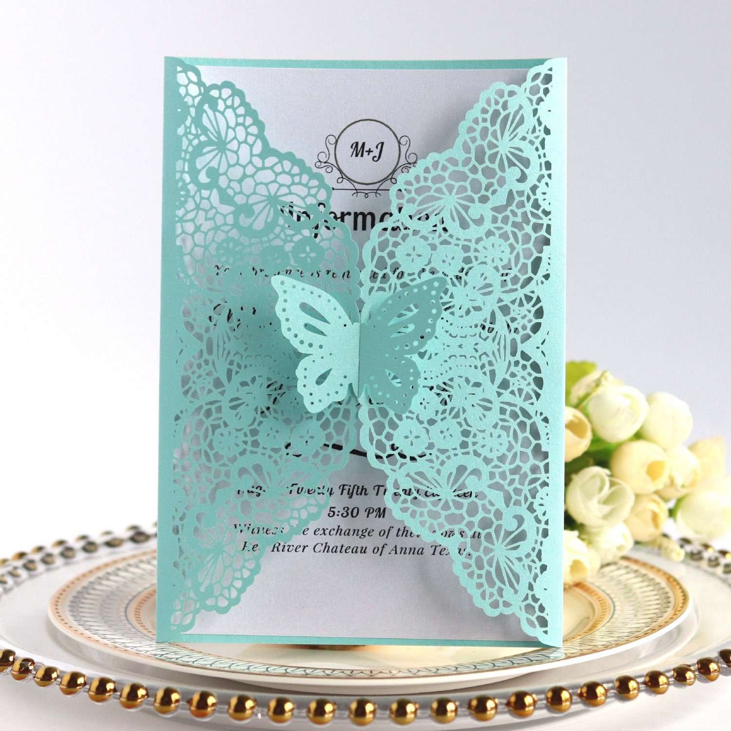 Dark-blue Laser Invitation Card Marriage Invitation Butterfly Pattern